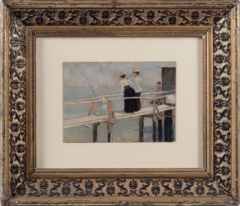 Eugenio Olivari (1883-1917) Figure sul molo  - Asta Antiquariato e Dipinti Antichi - I - Cambi Casa d'Aste