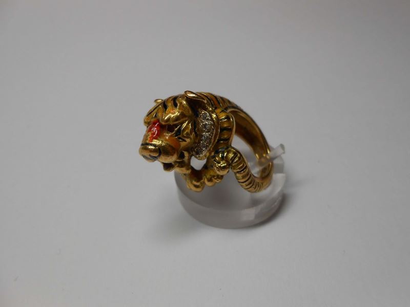 Frascarolo. Anello tigre con smalti policromi e diamanti  - Asta Fine Jewels - II - Cambi Casa d'Aste