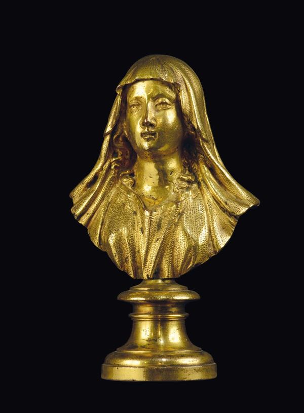 Figura femminile in bronzo fuso, cesellato e dorato, Arte italiana, probabilmente Roma, XVII-XVIII secolo