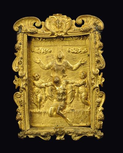 Pace in Bronzo Fuso, Cesellato e Dorato, Fonditore Lombardo o Veneto del XVI Secolo