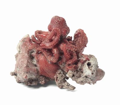 Scultura in Corallo Naturale Raffigurante Polpo, Arte Dell'italia Meridionale, Maestranze Sicilia...