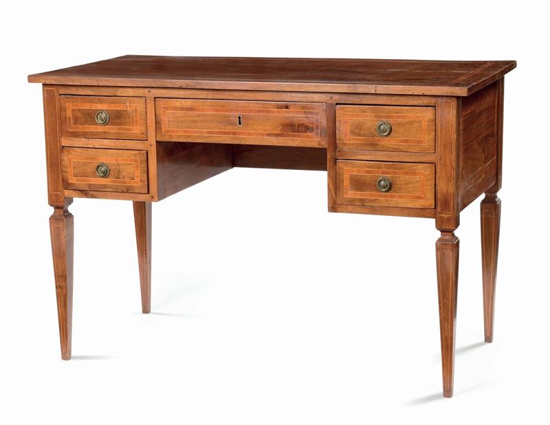 Scrivania lastronata e intarsiata in noce e varie essenze, XIX secolo  - Auction Antique and Old Masters - I - Cambi Casa d'Aste