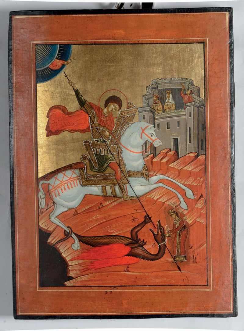 Icona raffigurante San Giorgio, XIX secolo  - Asta Antiquariato e Dipinti Antichi - I - Cambi Casa d'Aste