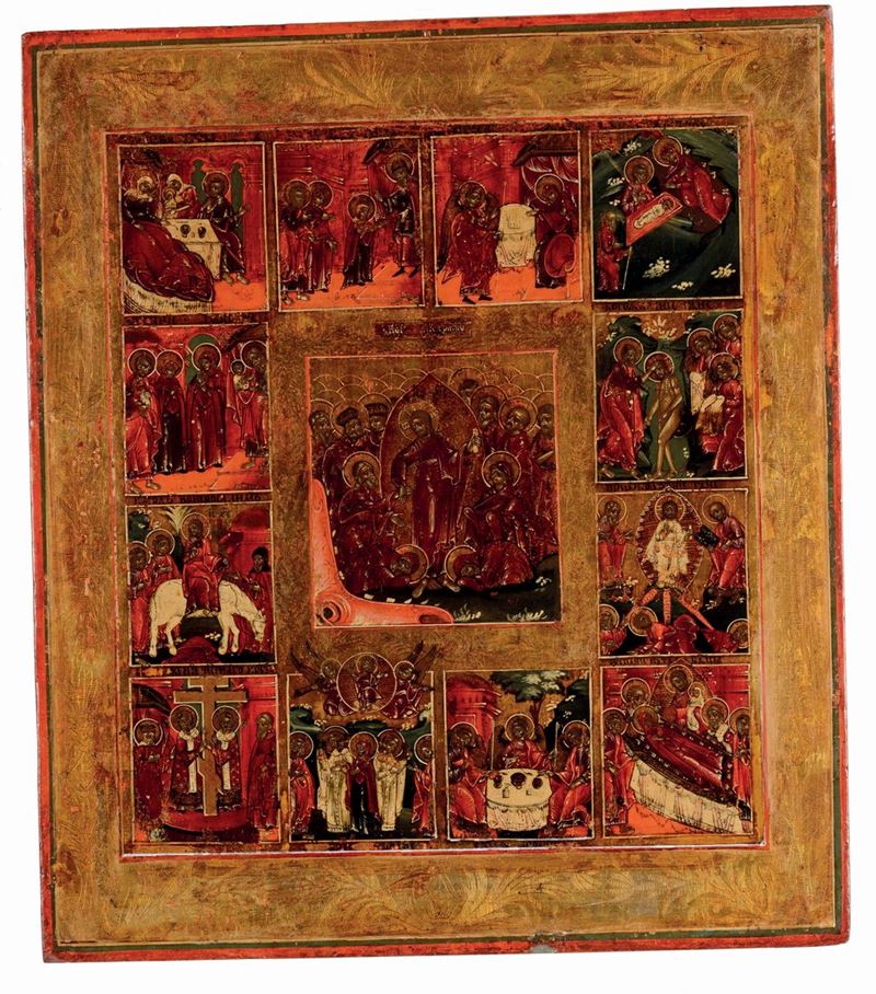 Icona raffigurante le dodici feste, XIX secolo  - Auction Antique and Old Masters - I - Cambi Casa d'Aste