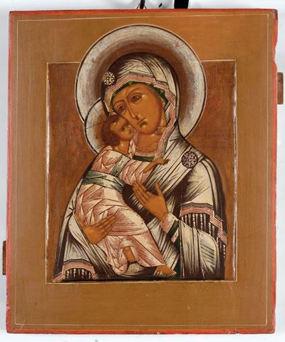 Icona Raffigurante Madonna di Vladimir, XIX Secolo