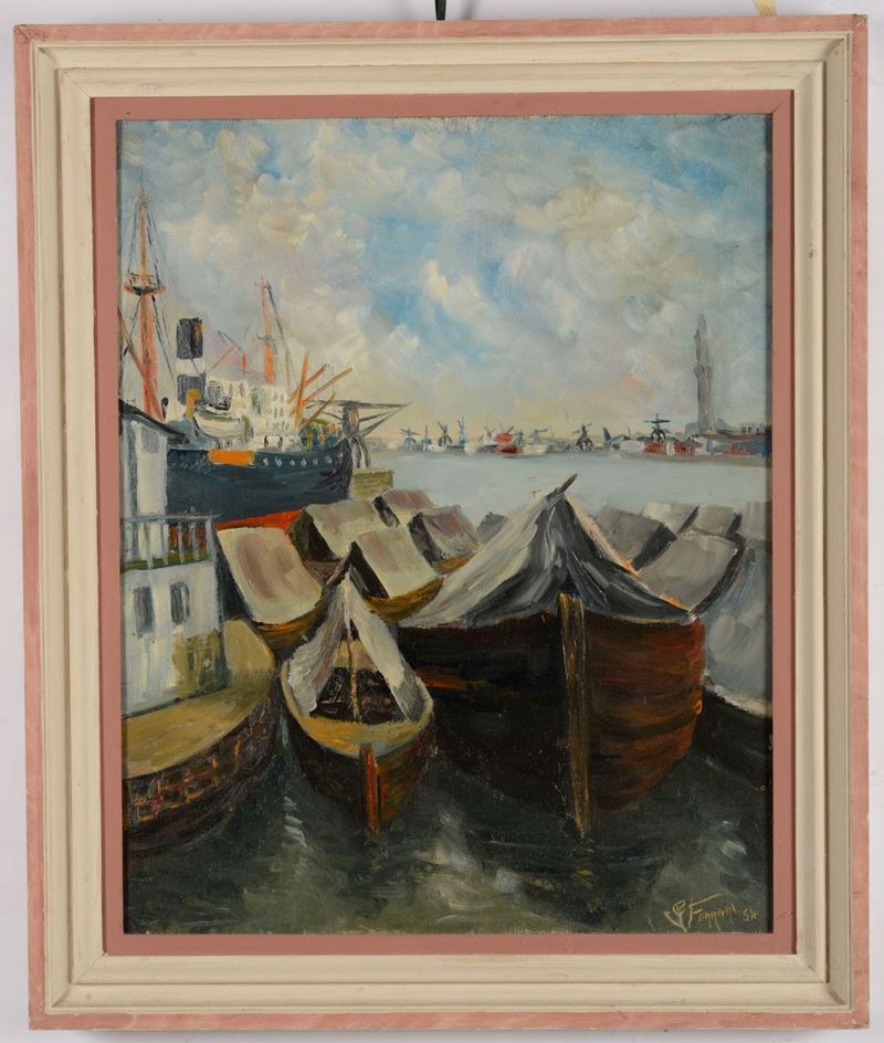 Giuseppe Ferrari Imbarcazioni nel porto di Genova  - Auction Antique and Old Masters - I - Cambi Casa d'Aste