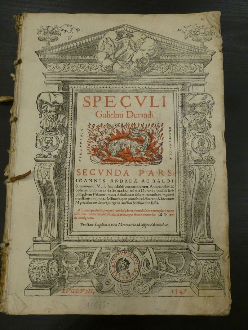Giuridica - Cinquecentine Gulielmi Durandi- Ioannis Andrea ac Baldi  - Auction Old and Rare Manuscripts and Books - Cambi Casa d'Aste