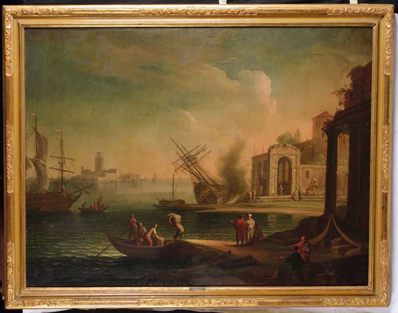 Francesco Antoniani (Milano 1700/1710- Torino 1775) Porto di Fantasia  - Asta Fine Art Selection - Cambi Casa d'Aste