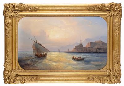 Carlo Bossoli (1815-1884)veduta di Genova con la Lanterna