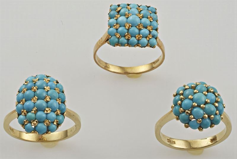 Lotto composto da tre anelli con turchesi  - Auction Antique and Old Masters - I - Cambi Casa d'Aste