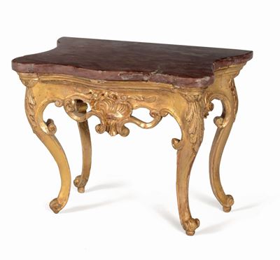 Modellino di Console Luigi XV in Legno Intagliato e Dorato, XVIII Secolo