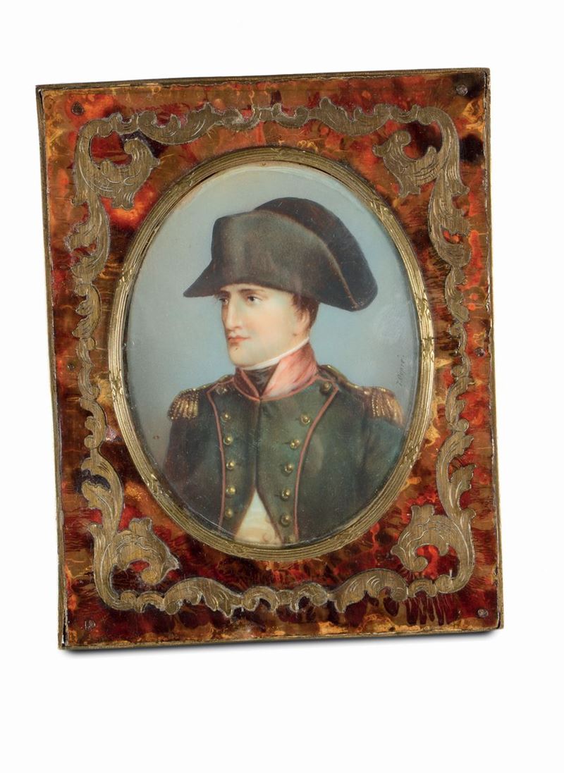 Cornice in argento e tartaruga con dipinto Napoleone. Francia XIX secolo  - Asta Antiquariato e Dipinti Antichi - I - Cambi Casa d'Aste