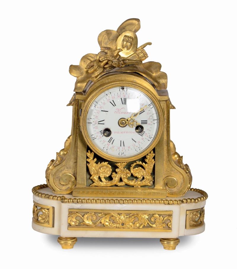 Orologio in miniatura in bronzo dorato e marmo, Mivard, Francia XIX secolo  - Asta Antiquariato e Dipinti Antichi - I - Cambi Casa d'Aste