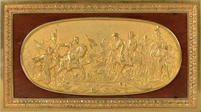 Cornice in Legno e Bronzo, con Scena di Battaglia Napoleonica, Francia XIX Secolo