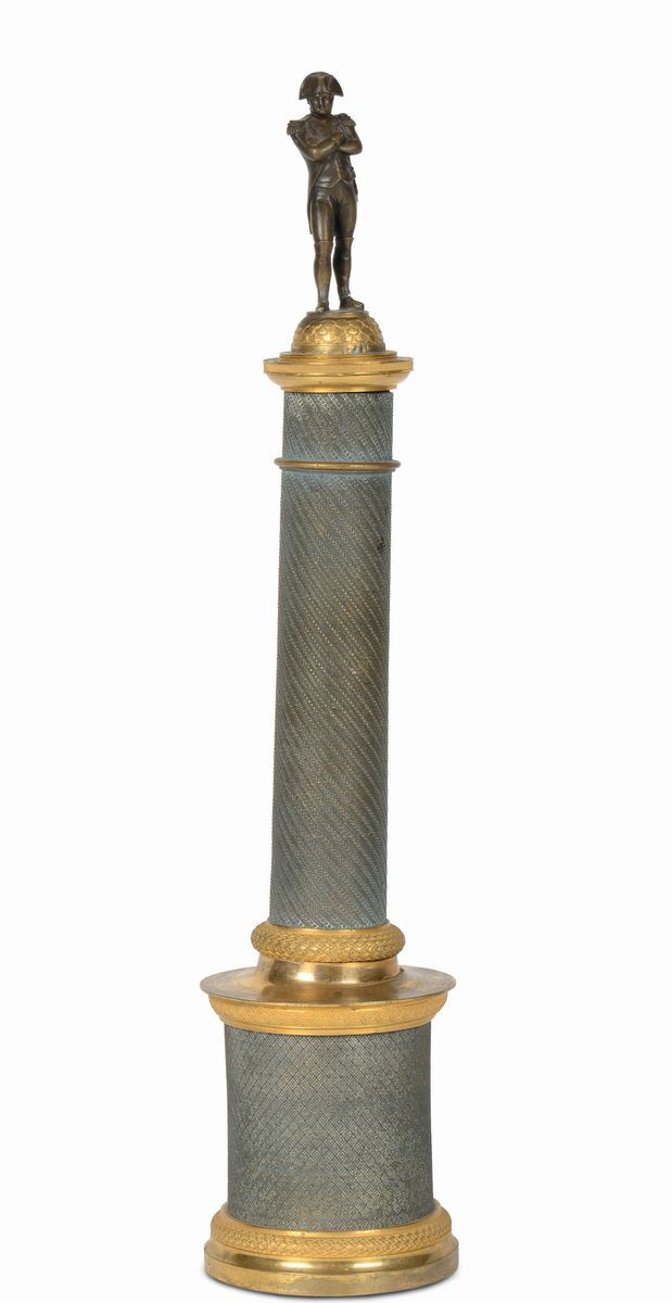 Candeliere a colonna in bronzo e bronzo dorato, XIX secolo  - Asta Antiquariato e Dipinti Antichi - I - Cambi Casa d'Aste