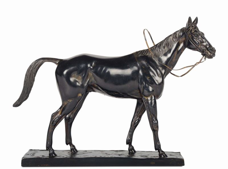 Cavallo da corsa in bronzo, Rochard, Francia XIX-XX secolo  - Auction Furnishings from the mansions of the Ercole Marelli heirs and other property - Cambi Casa d'Aste