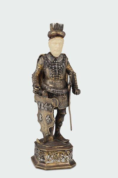 Figura di Re in Argento a Titolo Alto Fuso, Sbalzato e Cesellato, Punzoni Tedeschi in Uso dal 188...