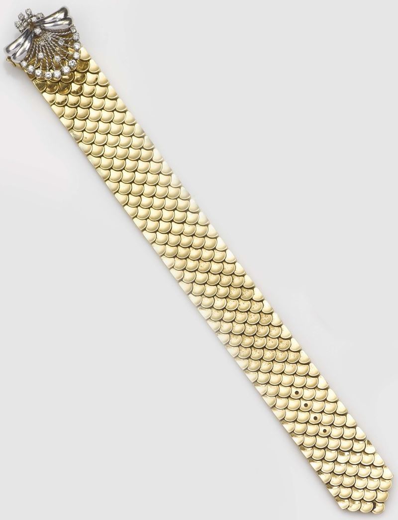 A retro diamond and gold buckle bracelet. 1940  - Auction Fine Jewels - II - Cambi Casa d'Aste