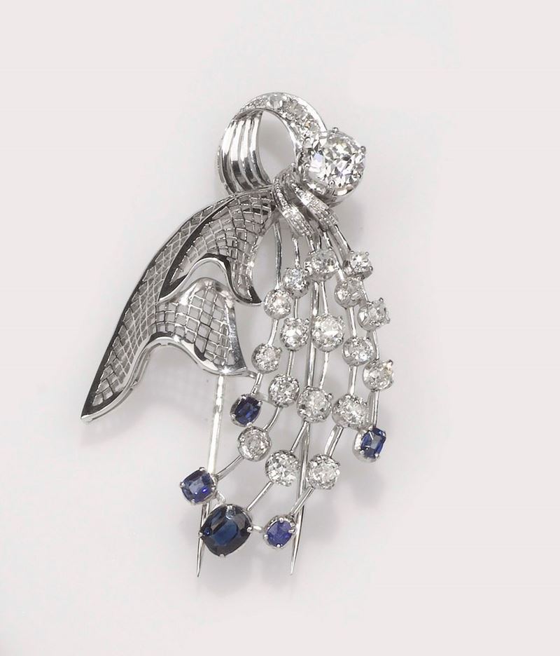 Spilla con zaffiri e diamanti  - Asta Fine Jewels - II - Cambi Casa d'Aste