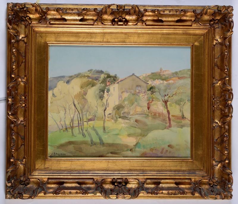 Arturo De Luca (1885-1971) Casolare di campagna, 1954  - Asta Antiquariato e Dipinti Antichi - I - Cambi Casa d'Aste