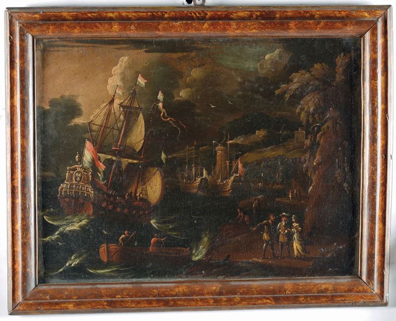 Scuola del XVIII secolo Paesaggio di porto  - Asta Antiquariato e Dipinti Antichi - I - Cambi Casa d'Aste