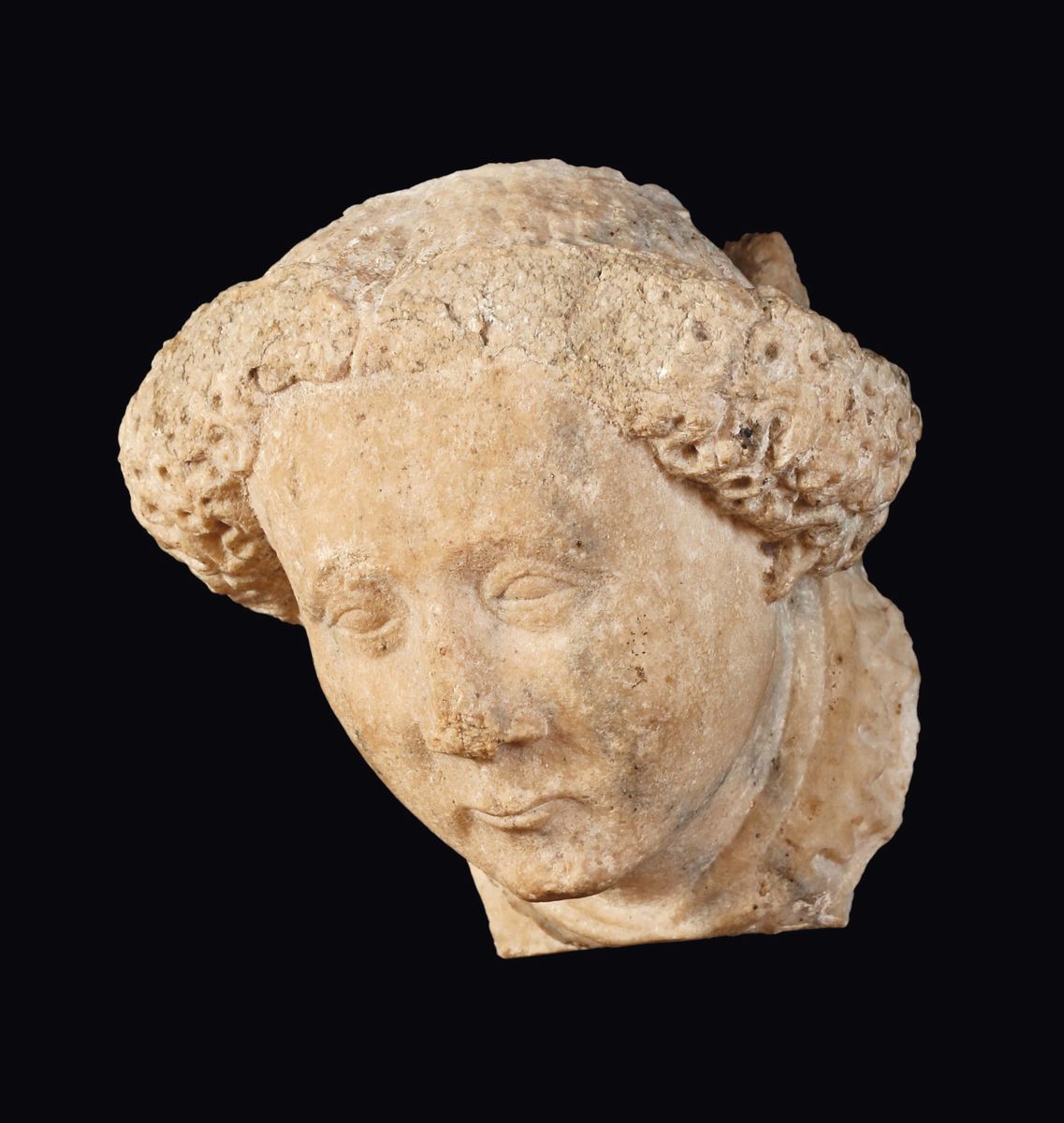 Testa di Diacono in Marmo, Arte Gotica Francese, Probabilmente Borgogna, del XIV Secolo
