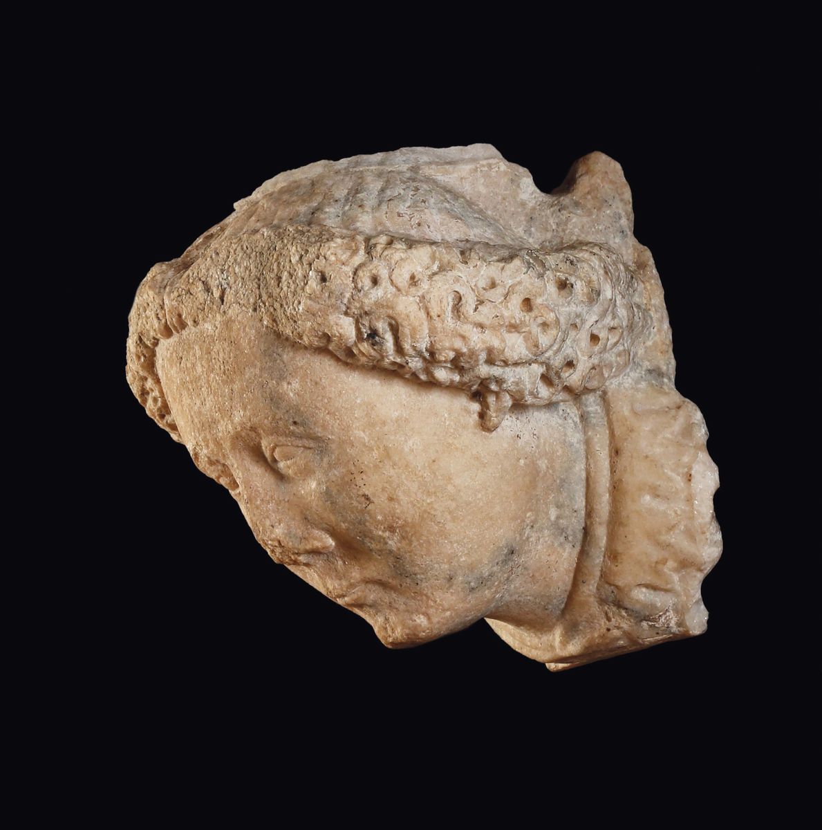 Testa di Diacono in Marmo, Arte Gotica Francese, Probabilmente Borgogna, del XIV Secolo