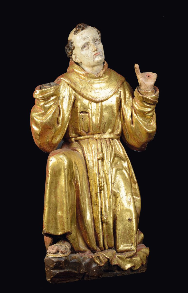 Scultura in Legno Dorato e Policromo Raffigurante San Francesco che Riceve le Stigmate, Scultore ...