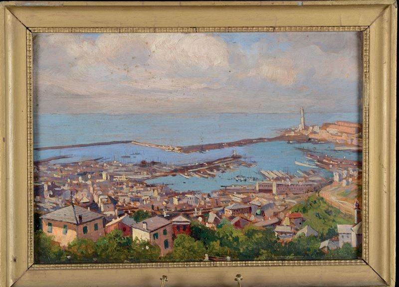 Giuseppe Buscaglione (1868-1928) Vista del Porto di Genova  - Auction Antique and Old Masters - I - Cambi Casa d'Aste