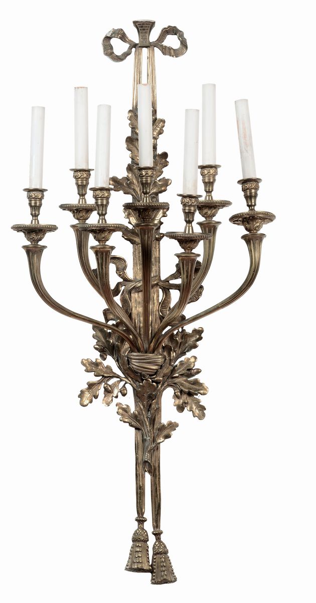 Coppia di Appliques in Bronzo Dorato a Sette Luci, XIX Secolo