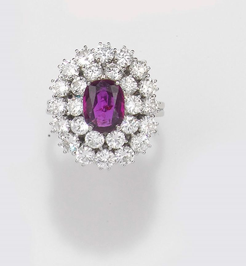 A ruby and diamond cluster ring  - Auction Fine Jewels - II - Cambi Casa d'Aste