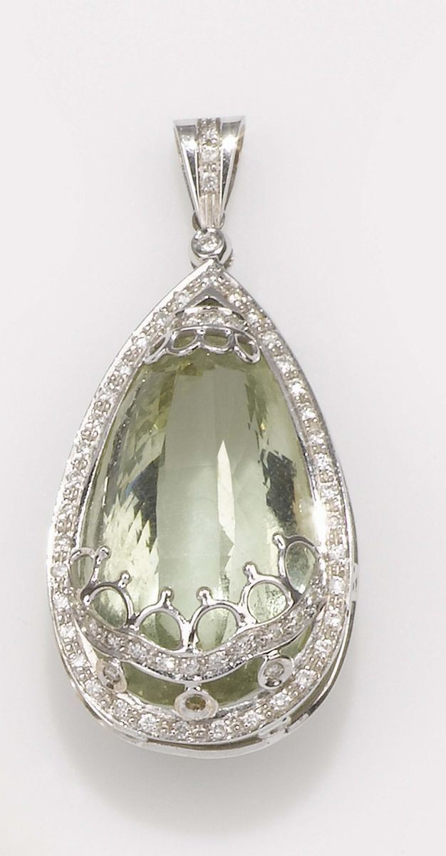 Green beryl and diamond pendant  - Auction Vintage, Jewels and Bijoux - Cambi Casa d'Aste