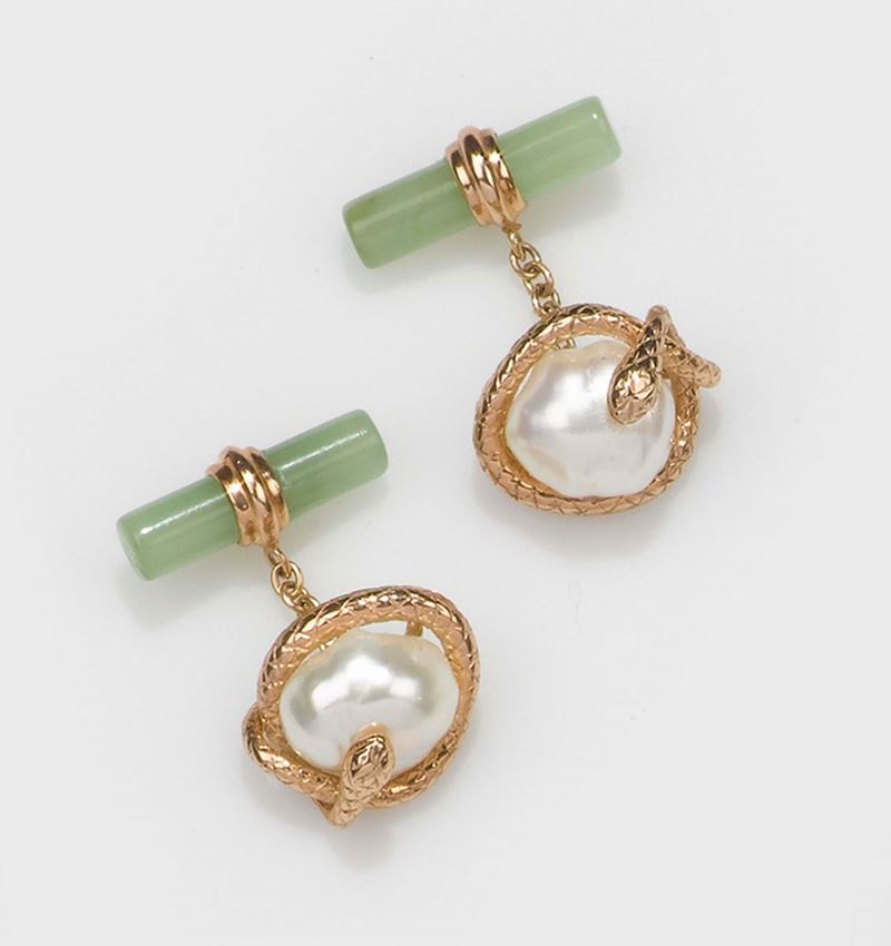Bottoni da polso con perla e serpente  - Asta Fine Jewels - II - Cambi Casa d'Aste
