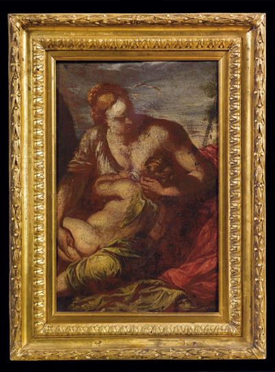 Scuola del XVII Secolofigura Femminile con Putto Alato