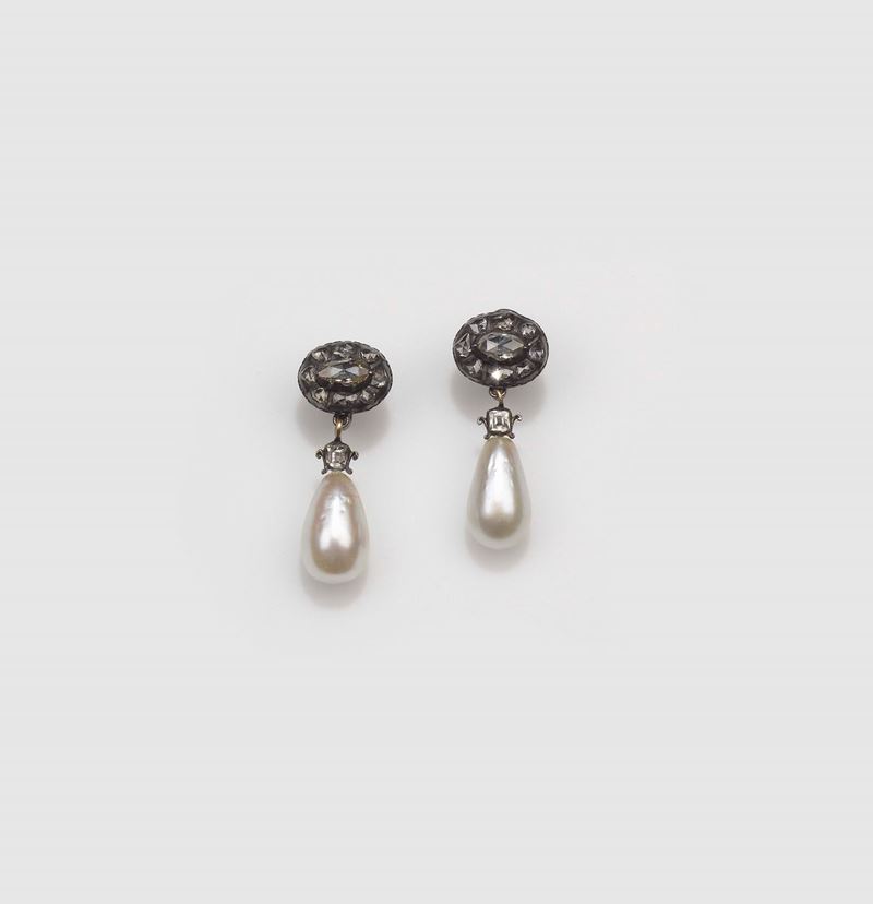 Perle naturali a goccia, acqua salata, diamanti di vecchio taglio  - Asta Fine Jewels - II - Cambi Casa d'Aste