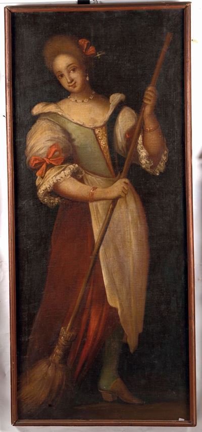Scuola del XVIII Secolofanciulla con Scopa in Mano