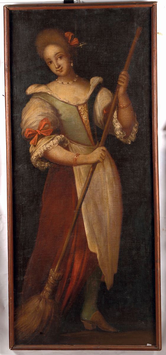 Scuola del XVIII secolo Fanciulla con scopa in mano  - Auction Antique and Old Masters - I - Cambi Casa d'Aste