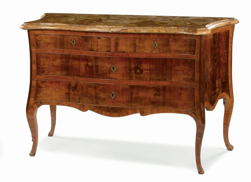 Cassettone a balestra Luigi XV lastronato,Toscana XVIII secolo  - Asta Antiquariato e Dipinti Antichi - I - Cambi Casa d'Aste