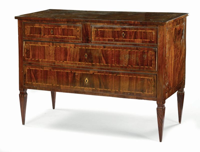Cassettone lastronato e filettato Luigi XVI, fine XVIII secolo  - Asta Antiquariato e Dipinti Antichi - I - Cambi Casa d'Aste