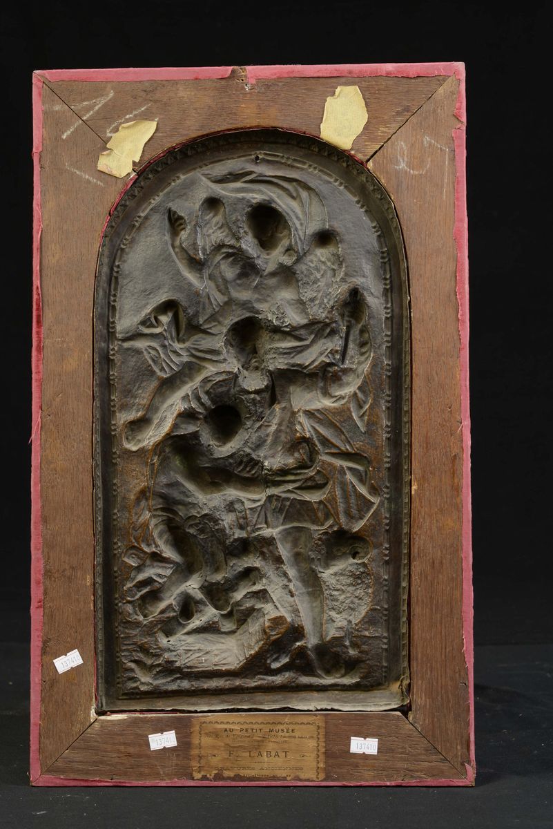 Placca in Rame Sbalzato Raffigurante il Sacrificio di Isacco, Arte Barocca Italiana del XVII Seco...