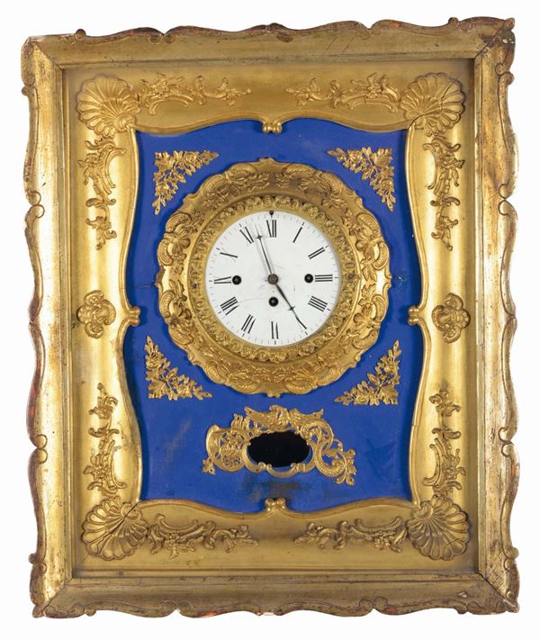 Orologio da parete in legno dorato, Austria XIX secolo