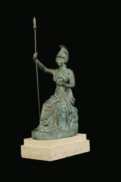 Figura di Atena Pallade in Bronzo Patinato, Fonditore Romano del XX Secolo