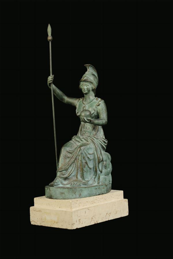Figura di Atena Pallade in bronzo patinato, fonditore romano del XX secolo