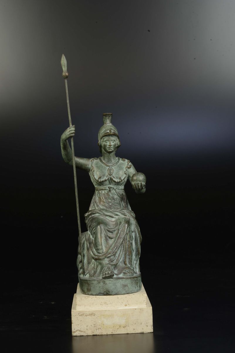 Figura di Atena Pallade in Bronzo Patinato, Fonditore Romano del XX Secolo
