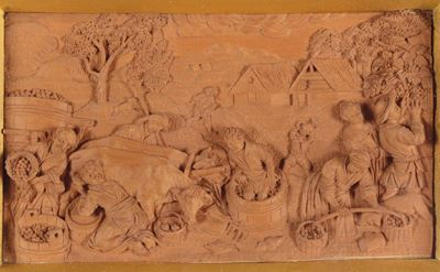 Serie di Quattro Altorilievi Scolpiti in Legno di Bosso Raffiguranti le Quattro Stagioni, Intagli...