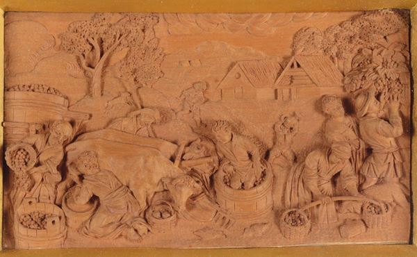 Serie di quattro altorilievi scolpiti in legno di bosso raffiguranti le quattro stagioni, intagliatore del nord Italia o di area germanica del XVIII secolo