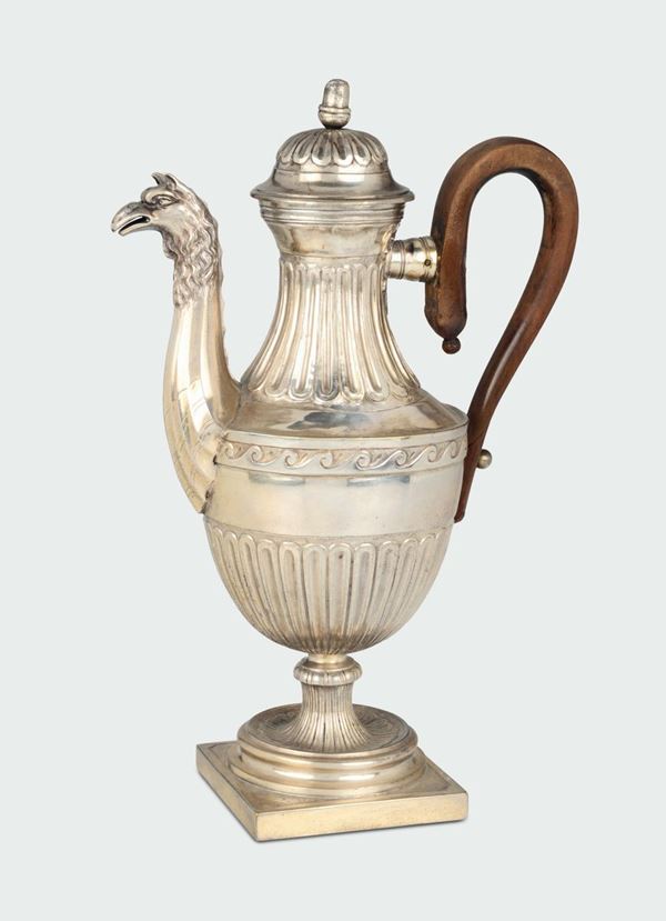 A molten, embossed and chiselled silver coffee-pot, Papal State, late 18th century