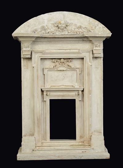 Modello Architettonico di Facciata Barocca in Gesso, Plasticatore Italiano del XVIII Secolo