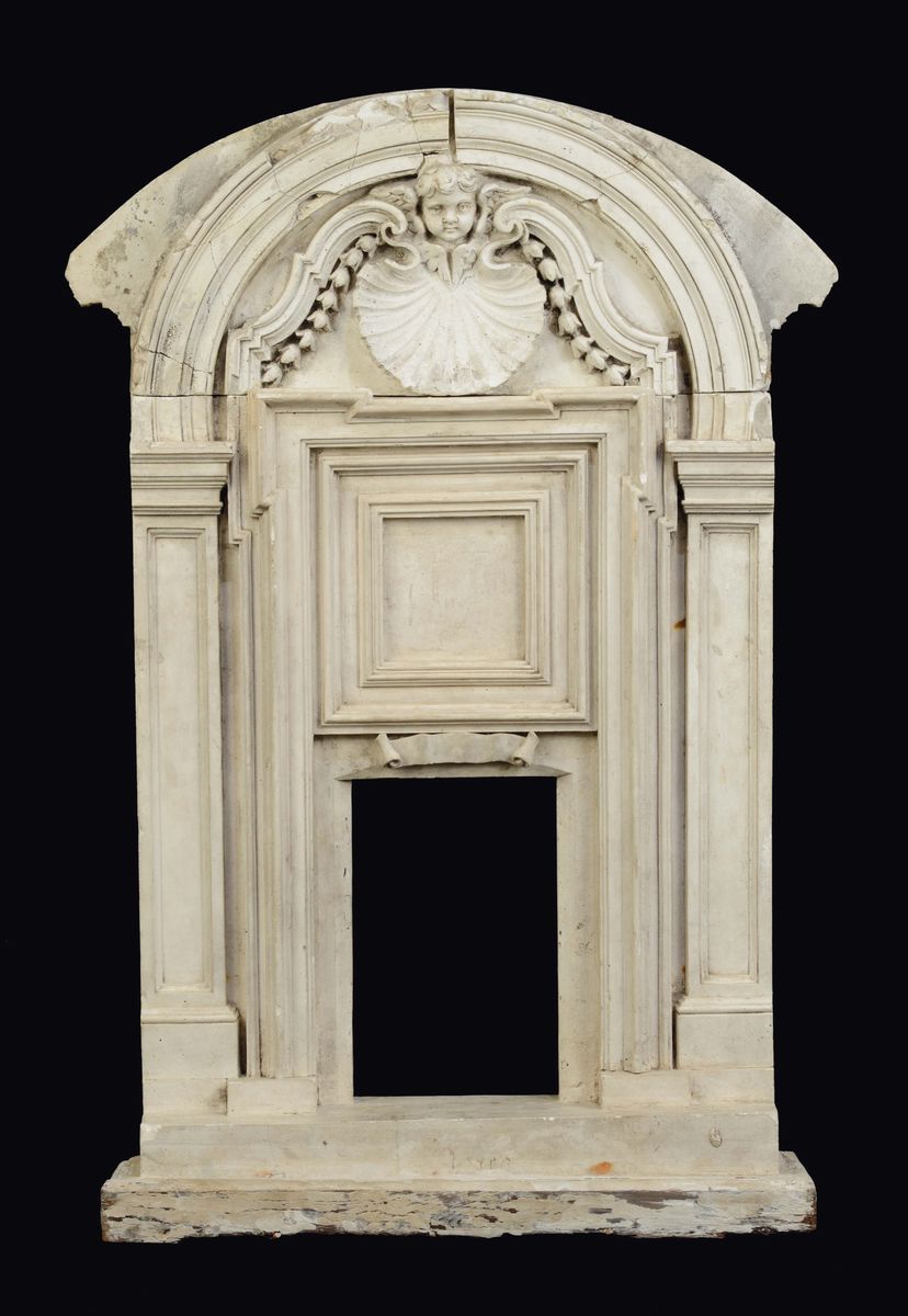 Modello Architettonico di Facciata Barocca in Gesso, Plasticatore Italiano del XVIII Secolo
