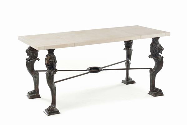 A rectangular table with bronze lion legs, Italian foundry, 19th century